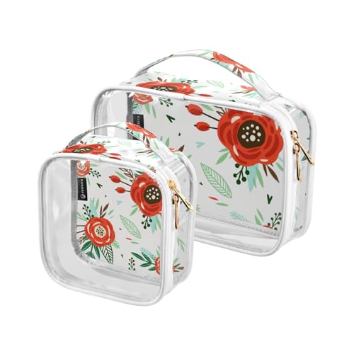 2 stücke Klar Reise Kulturbeutel Weihnachten Rote Blumen Make-up Kosmetiktasche Wasserdichte Lagerung Organizer Reißverschluss für Frauen Männer, A65, 25x17.5x7.8cm,17.5x17.5x7.8cm, Kulturbeutel von Mnsruu