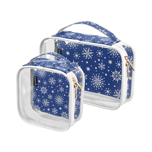 2 stücke Klar Reise Kulturbeutel Weihnachten Schneeflocken Blau Make-up Kosmetiktasche Wasserdichte Lagerung Organizer Reißverschluss für Frauen Männer, A171, 25x17.5x7.8cm,17.5x17.5x7.8cm, von Mnsruu