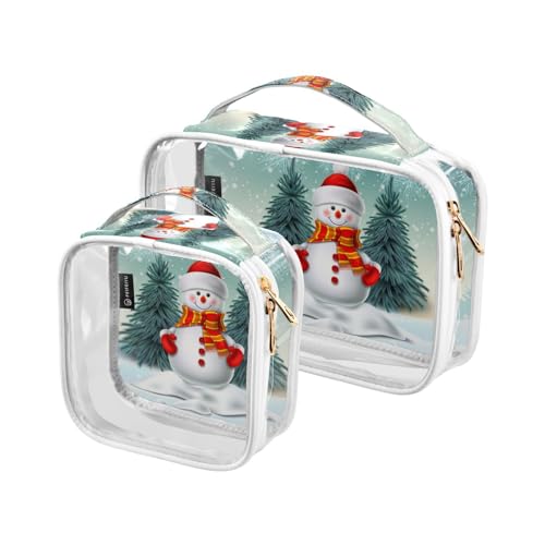 2 stücke Klar Reise Kulturbeutel Weihnachten Schneemann Schnee Landschaft Make-up Kosmetiktasche Wasserdichte Lagerung Organizer Reißverschluss für Frauen Männer, A205, 25x17.5x7.8cm,17.5x17.5x7.8cm, von Mnsruu