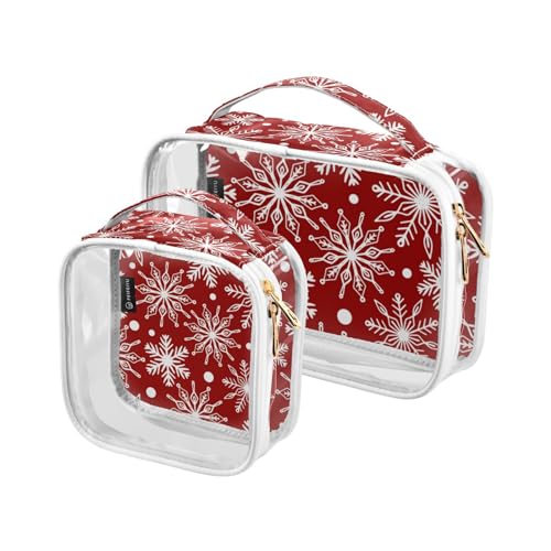 2 stücke Klar Reise Kulturbeutel Weihnachten Weiß Schneeflocken Poker Punkte Make-up Kosmetiktasche Wasserdichte Lagerung Organizer Reißverschluss für Frauen Männer, A87, von Mnsruu