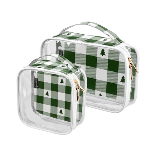 2 stücke Klar Reise Kulturbeutel Weihnachtsbaum Grün Weiß Plaid Make-up Kosmetiktasche Wasserdichte Lagerung Organizer Reißverschluss für Frauen Männer, A174, 25x17.5x7.8cm,17.5x17.5x7.8cm, von Mnsruu