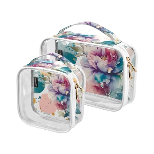 2 x transparente Reise-Kulturbeutel, schöne Pfingstrosen, Blumen, Make-up-Kosmetiktasche, wasserdichte Aufbewahrung, Organizer, Reißverschluss für Damen und Herren, A1081, von Mnsruu