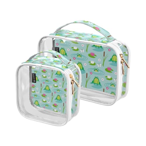 2 x transparente Reise-Kulturbeutel Frosch Teich Make-up Kosmetiktasche Wasserdichte Aufbewahrung Organizer Reißverschluss für Damen Herren, A845, 25x17.5x7.8cm,17.5x17.5x7.8cm, Kulturbeutel von Mnsruu