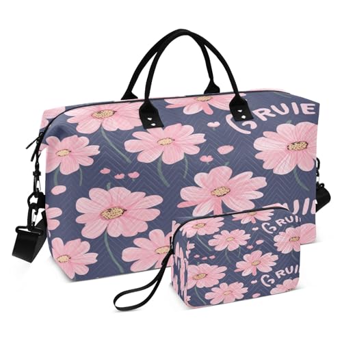 23-Flower Reisetasche, Reisetasche, Fitnessstudio, Yoga, Handgepäcktasche für Männer und Frauen, Wochenendtasche, Rosa Gänseblümchen., Einheitsgröße, Reisetasche von Mnsruu