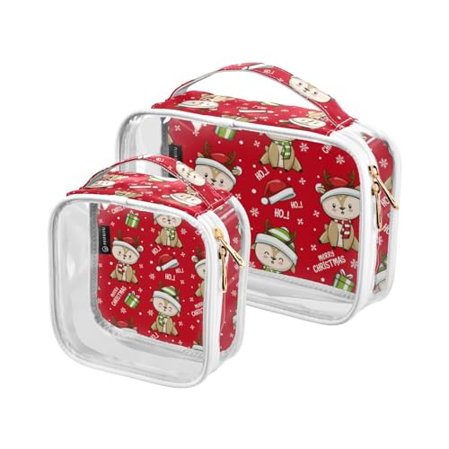 2pcs Clear Travel Toiletry Bag Christmas Deer Santa Cute Makeup Cosmetic Bag Waterproof Storage Organizers Zipper for Women Men, A192, 25x17.5x7.8cm,17.5x17.5x7.8cm, Kulturbeutel von Mnsruu