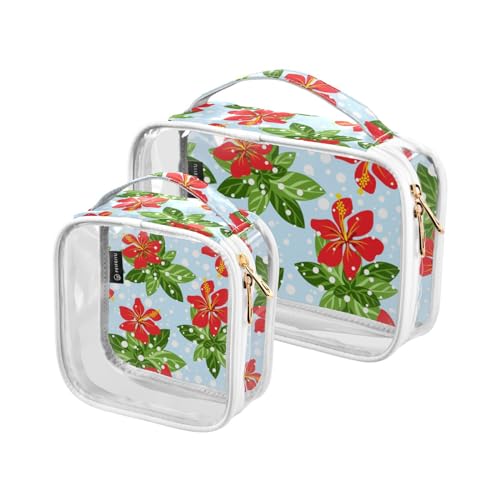 2pcs Clear Travel Toiletry Bag Christmas Hibiscus Flower Falling Snow Makeup Cosmetic Bag Waterproof Storage Organizers Zipper for Women Men, A110, 25x17.5x7.8cm,17.5x17.5x7.8cm, Kulturbeutel von Mnsruu