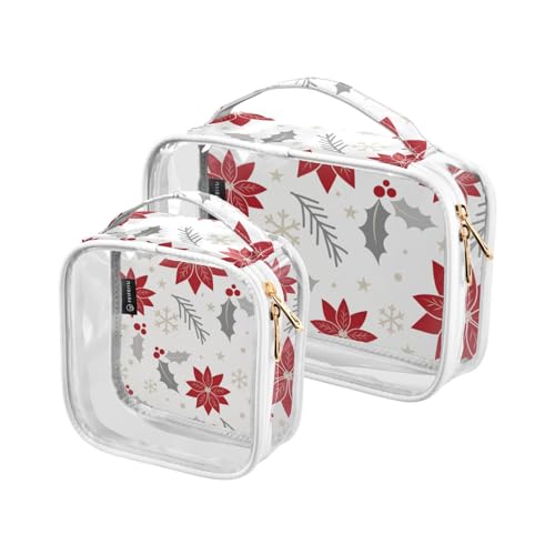 2pcs Clear Travel Toiletry Bag Christmas Poinsettia Flowers Leaves Makeup Cosmetic Bag Waterproof Storage Organizers Zipper for Women Men, A117, 25x17.5x7.8cm,17.5x17.5x7.8cm, Kulturbeutel von Mnsruu