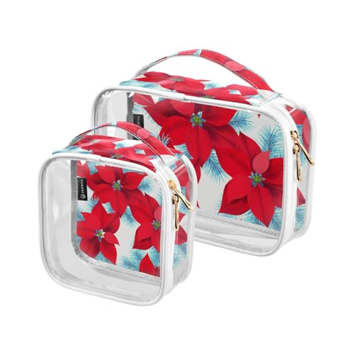 2pcs Clear Travel Toiletry Bag Christmas Winter Poinsettia Flower Makeup Cosmetic Bag Waterproof Storage Organizers Zipper for Women Men, A72, 25x17.5x7.8cm,17.5x17.5x7.8cm, Kulturbeutel von Mnsruu