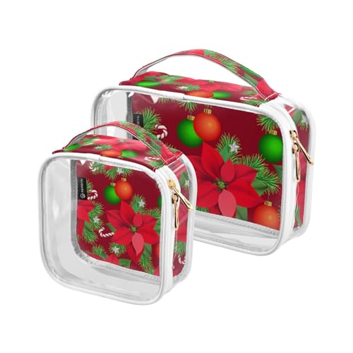 2pcs Clear Travel Toiletry Bag Christmas Winter Poinsettia Flowers Makeup Cosmetic Bag Waterproof Storage Organizers Zipper for Women Men, A73, 25x17.5x7.8cm,17.5x17.5x7.8cm, Kulturbeutel von Mnsruu