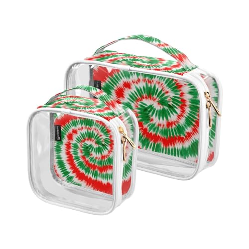 2pcs Clear Travel Toiletry Bag Tie Dye Red Green Christmas Spiral Makeup Cosmetic Bag Waterproof Storage Organizers Zipper for Women Men, A62, 25x17.5x7.8cm,17.5x17.5x7.8cm, Kulturbeutel von Mnsruu