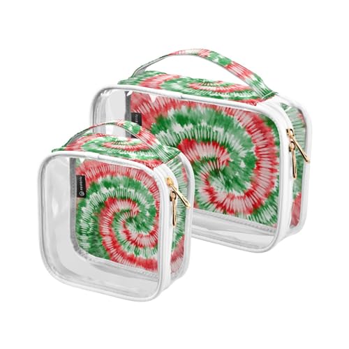 2pcs Clear Travel Toiletry Bag Tie Dye Red Green White Christmas Spiral Makeup Cosmetic Bag Waterproof Storage Organizers Zipper for Women Men, A63, 25x17.5x7.8cm,17.5x17.5x7.8cm, Kulturbeutel von Mnsruu