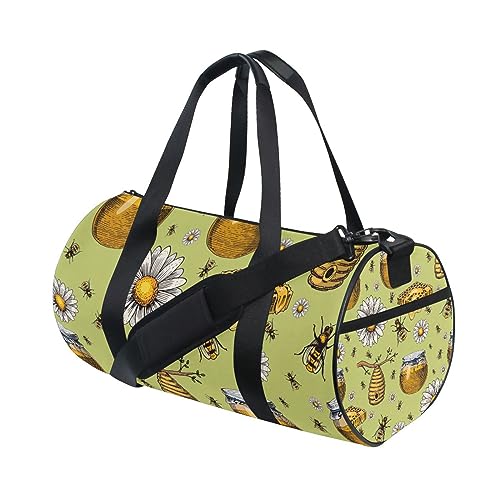 Bee Honey Daisy Sport Turnbeutel Damen Herren Reise Duffel Bag Workout Taschen Übung Strand Yoga Wochenende Tanztasche, d150, L von Mnsruu