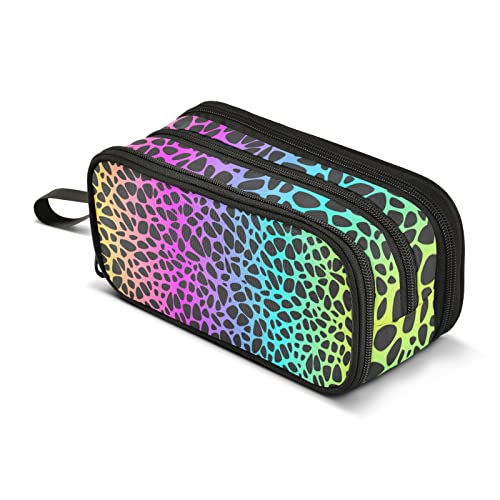 Big Capacity Pencil Pen Case Office College School Large Stationery Makeup Bag Spots on Rainbow Leopard Pencil Bag for Teens Adults, mehrfarbig, Einheitsgröße, Taschen-Organizer von Mnsruu
