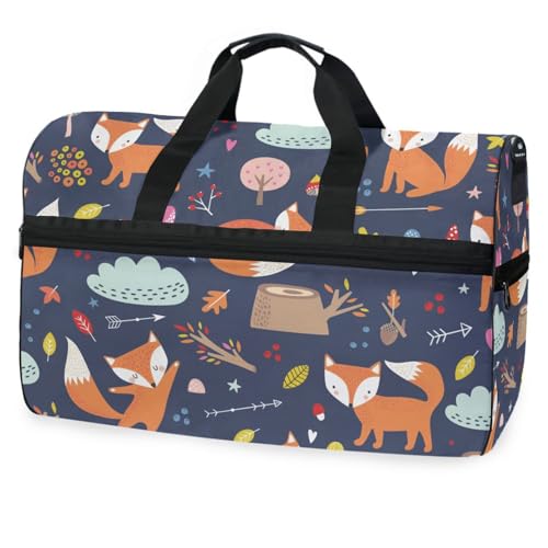 Boho-Reisetasche mit süßem Fuchs mit Herzen, Bäumen, für Männer, Frauen, Jungen, Mädchen, Teenager, übergroße Sporttasche mit Schuhfach, für Übernachtung, Wochenende, Yoga, Workout, Trainingstasche, von Mnsruu