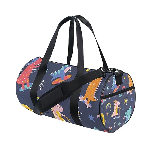 Bunte Dinosaurier-Sporttasche, für Damen und Herren, Reisetasche, Trainingstasche, Strand, Yoga, Wochenende, Tanztasche, D055, L von Mnsruu