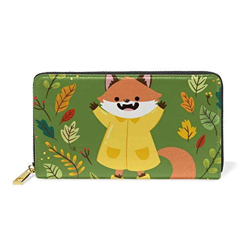 Mnsruu Cartoon Gänseblümchen Baby Fuchs Damen Brieftasche Reißverschluss Geldbörse Echtes Leder Geldbeutel Telefon Kreditkartenetui Portemonnaie für Frauen Mädchen von Mnsruu