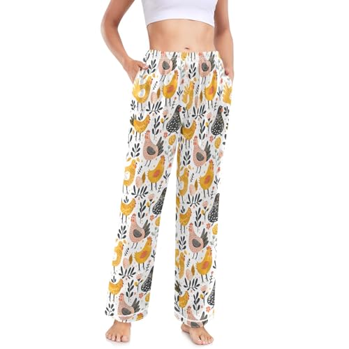 Cartoon-Hühner-Schlafanzughose für Damen, lässig, weites Bein, Pyjamahose mit Taschen, Nachtwäsche, mehrfarbig, 38 Cartoon-Hühner-Schlafanzughose für Damen, lässig, weites Bein, Pyjamahose mit Taschen, Nachtwäsche, mehrfarbig, 38 von Mnsruu