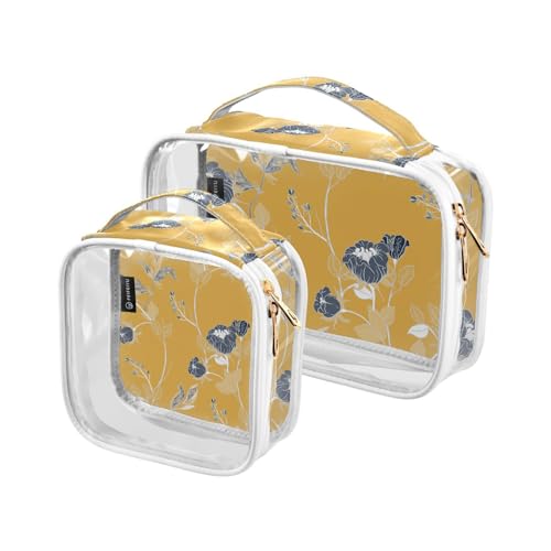 Clear Travel Toiletry Bag Grey Flowers Yellow Cosmetic Bag Makeup Bags 2 Pack PVC Portable Waterproof Toiletries Carry Pouch Wash Storage Bag for Women Men, A3327, 2er-Pack von Mnsruu