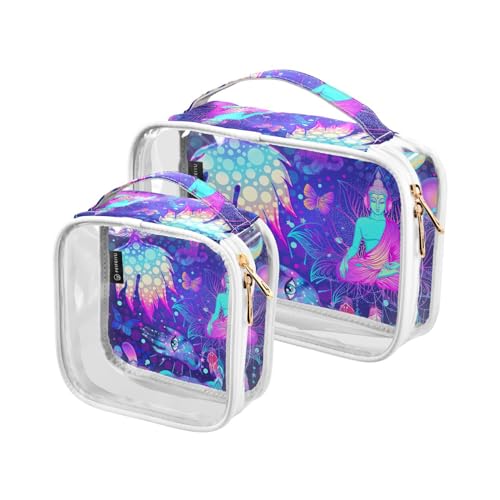 Clear Travel Toiletry Bag Magic Mushroom Butterfly Cosmetic Bag Makeup Bags 2 Pack PVC Portable Waterproof Toiletries Carry Pouch Wash Storage Bag for Women Men, A4071, 2er-Pack von Mnsruu