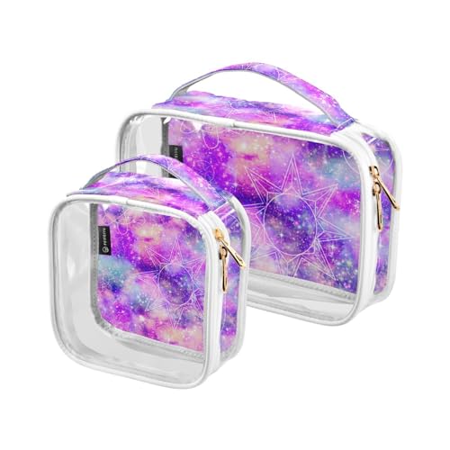 Clear Travel Toiletry Bag Purple Constellation Galaxy Tie Dye Print Cosmetic Bag Makeup Bags 2 Pack PVC Portable Waterproof Toiletries Carry Pouch Wash Storage Bag for Women Men, A2185, 2er-Pack von Mnsruu