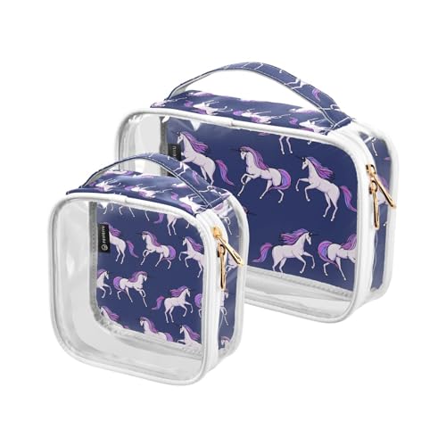 Clear Travel Toiletry Bag Purple Magic Unicorn Cosmetic Bag Makeup Bags 2 Pack PVC Portable Waterproof Toiletries Carry Pouch Wash Storage Bag for Women Men, A2071, 2er-Pack von Mnsruu