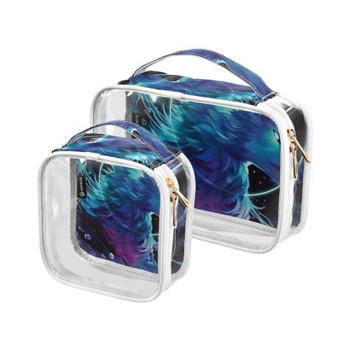 Clear Travel Toiletry Bag Wolf 3D Animal Head Cosmetic Bag Makeup Bags 2 Pack PVC Portable Waterproof Toiletries Carry Pouch Wash Storage Bag for Women Men, A1824, 2er-Pack von Mnsruu