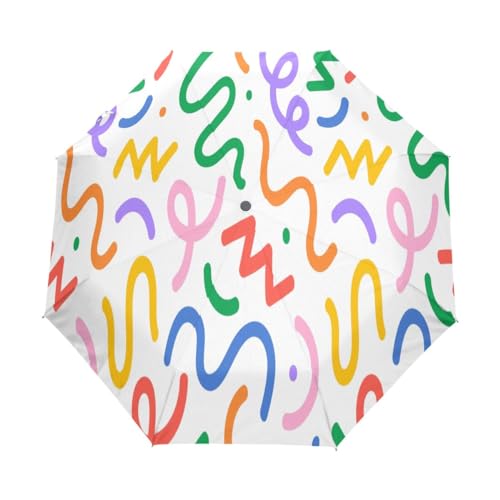 Colorful Line kompakter Regenschirm, automatisches Öffnen, Schließen, Regenschirm, Reisen, winddicht, UV-beständig, Mehrfarbig, Einheitsgröße von Mnsruu