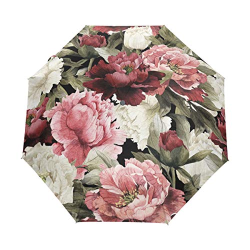 Compact Travel Regenschirm Rose Flower Auto Open Close Regenschirm Windproof Anti-UV von Mnsruu