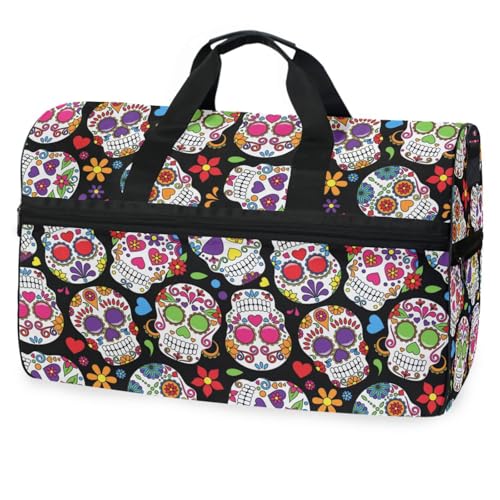 Day of the Dead Sugar Skull Travel Duffel Bag for Men Women Boys Girls Teens, Oversized Sports Gym Bag with Shoes Compartment Overnight Weekend Yoga Workout Bag Training Handbag, #10, Einheitsgröße, von Mnsruu