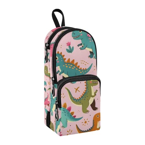 Dinosaurier-Federmäppchen, nahtloses Muster, Rosa, großes Fassungsvermögen, Stifttasche mit Fach, Schüler-Form, Schreibwaren-Organizer, Federmäppchen für Schule, Büro, Arbeit, Dinosaurier-Muster, von Mnsruu