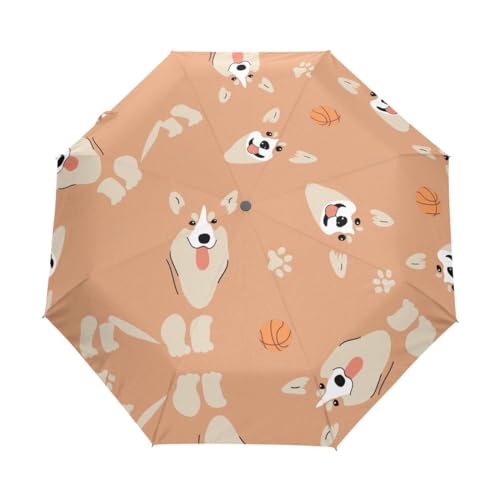 Doodle Regenschirm mit Hunde-Fußabdruck, kompakt, automatisches Öffnen, Schließen, Regenschirm, Reisen, winddicht, UV-beständig, Doodle Hunde-Fußabdruck-Basketball, Einheitsgröße von Mnsruu