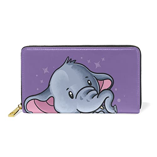 Mnsruu Elefant Lila Baby Süß Damen Brieftasche Reißverschluss Geldbörse Echtes Leder Geldbeutel Telefon Kreditkartenetui Portemonnaie für Frauen Mädchen von Mnsruu