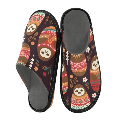 Ethnische Slloths Hausschuhe für Damen und Herren, warme Hausschuhe für drinnen und draußen, Mehrfarbig, 38.5/39 EU von Mnsruu
