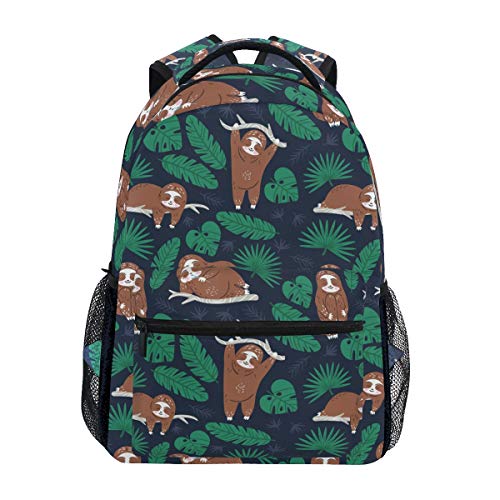 Faultier Tropical Palm Leaves Schulrucksack für Jungen Mädchen Kinder Reisetasche Bookbag von Mnsruu