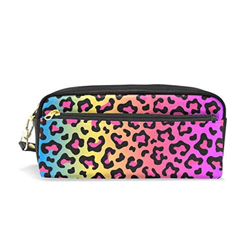 Federmäppchen für Mädchen und Kinder, große Kapazität, Federmäppchen, Regenbogen, Leopardenwirbel, Leder, Make-up-Taschen mit Fach, Reißverschlüssen, Halter, Schule, Organizer, Schreibwarentasche, A285, L, Kartenhalter von Mnsruu