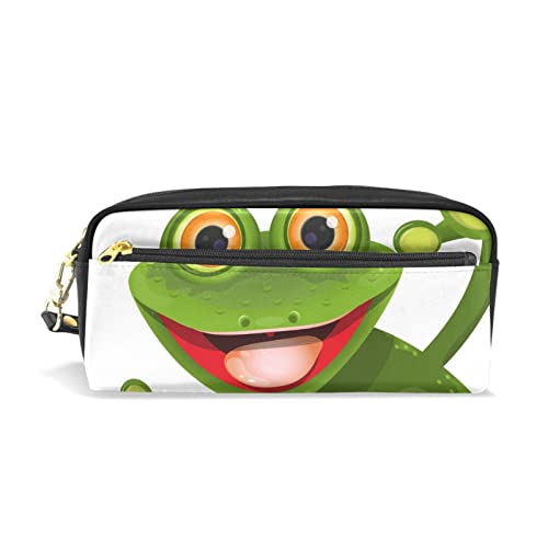 Federmäppchen für Mädchen und Kinder, großes Fassungsvermögen, lustiges Frosch-Tier-Leder-Make-up-Taschen mit Fach, Reißverschlüsse, Schul-Organizer, Schreibwarentasche, A317, L, Kartenhalter von Mnsruu