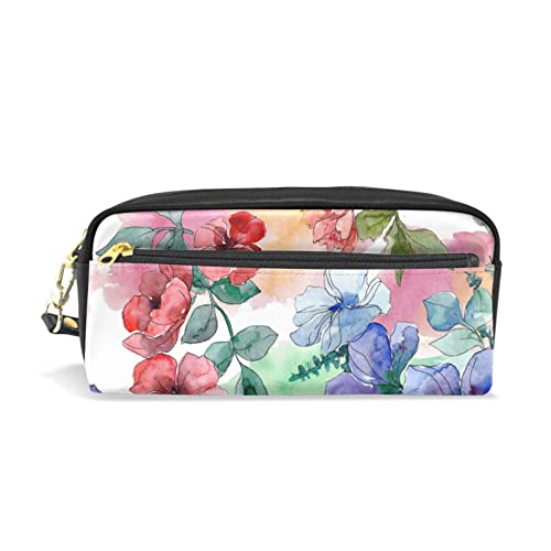 Federmäppchen für Mädchen und Kinder, großes Fassungsvermögen, tropische Pflanze, Mohnblumen, Leder, Make-up-Taschen mit Fach, Reißverschlüssen, Schulorganisator, Schreibwarentasche, A070, L, Kartenhalter von Mnsruu