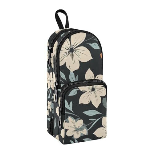 Federmäppchen mit Blumenmuster, großes Fassungsvermögen, Stifttasche mit Fach, für Schüler, Schultasche, Schreibwaren, Organizer, Federmäppchen, Marker-Etui für Schule, Büro, Arbeit, Blumen, schwarz, von Mnsruu