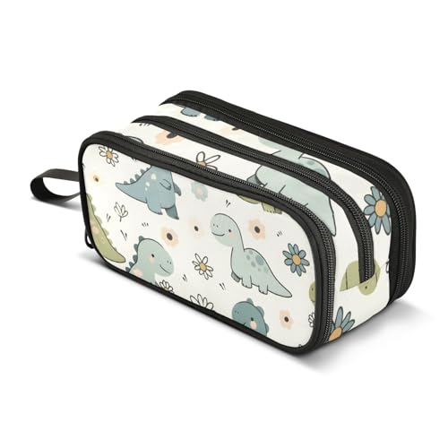 Federmäppchen mit Cartoon-Dinosaurier-Gänseblümchen, großes Fassungsvermögen, Stifttasche für Jungen und Mädchen, 3 Fächer, Federmäppchen, Studenten, Schreibwaren, Organizer, Marker-Etui für Schule, von Mnsruu