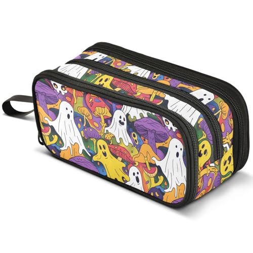 Federmäppchen mit Halloween-Geistern, buntes Pilz, großes Fassungsvermögen, Federmäppchen mit 3 Fächern, Stifthalter, Organizer, Schreibwaren-Tasche, B274, Kinderrucksack von Mnsruu