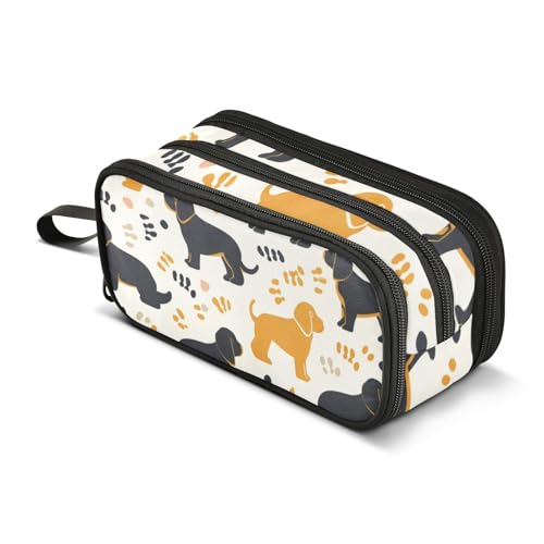 Federmäppchen mit Hundemotiv, großes Fassungsvermögen, für Jungen und Mädchen, 3 Fächer, Federmäppchen, Studenten, Schreibwaren, Organizer, Marker-Etui für Schule, Büro, Arbeit, Gelb / Schwarz, Gelb / Federmäppchen mit Hundemotiv, großes Fassungsvermögen, für Jungen und Mädchen, 3 Fächer, Federmäppchen, Studenten, Schreibwaren, Organizer, Marker-Etui für Schule, Büro, Arbeit, Gelb / Schwarz, Gelb / von Mnsruu