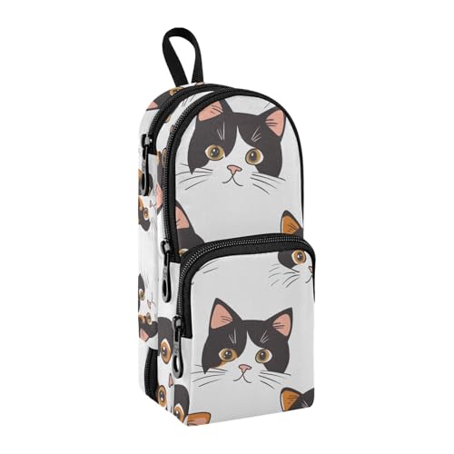 Federmäppchen mit Katzenköpfen, großes Fassungsvermögen, Stifttasche mit Fach, für Schüler, Schultasche, Schreibwaren, Organizer, Stifteetui, Marker-Etui für Schule, Büro, Arbeit, Schwarz / Weiß, von Mnsruu
