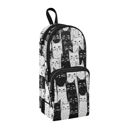 Federmäppchen mit Katzenmotiv, großes Fassungsvermögen, Stifttasche mit Fach, für Schüler, Schultasche, Schreibwaren, Organizer, Stifteetui, Marker-Etui für Schule, Büro, Arbeit, Schwarz / Weiß, von Mnsruu