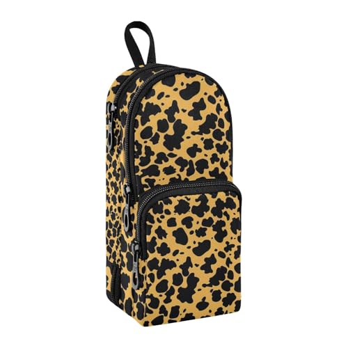 Federmäppchen mit Leopardenmuster, großes Fassungsvermögen, Stifttasche mit Fach, für Schüler, Schultasche, Schreibwaren, Organizer, Stifteetui, Marker-Etui für Schule, Büro, Arbeit, Schwarz / Gelb, von Mnsruu