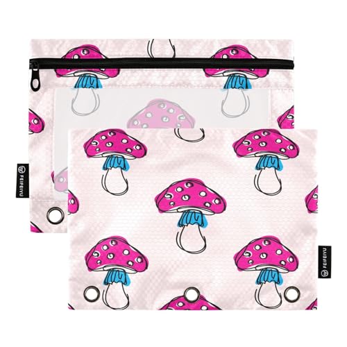 Federmäppchen mit Pilzdruck, für 3-Ringbücher mit Reißverschluss, 2 Stück, Federmäppchen mit transparentem Fenster, Kosmetiktasche für Büro, College, Mehrfarbig, Einheitsgröße, Taschen-Organizer von Mnsruu