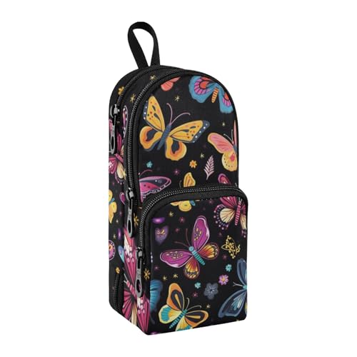 Federmäppchen mit Schmetterlingsmotiv, großes Fassungsvermögen, Stifttasche mit Fach für Schüler, Schultasche, Organizer, Federmäppchen, Marker-Etui für Schule, Büro, Arbeit, Butterfly Schwarz, von Mnsruu