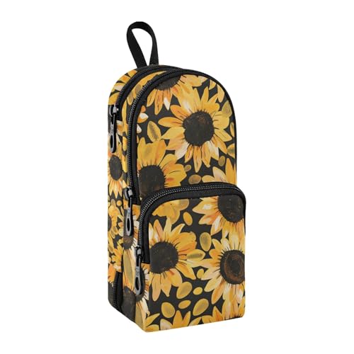 Federmäppchen mit Sonnenblumen-Motiv, großes Fassungsvermögen, Stifttasche mit Fach, für Schüler, Schultasche, Schreibwaren, Organizer, Federmäppchen, Marker-Etui für Schule, Büro, Arbeit, von Mnsruu