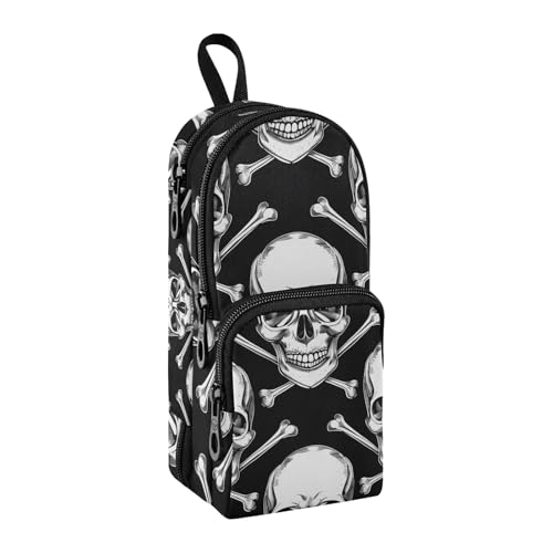 Federmäppchen mit Totenkopf-Motiv, großes Fassungsvermögen, Stifttasche mit Fach, für Schüler, Schultasche, Schreibwaren, Organizer, Federmäppchen, Marker-Etui für Schule, Büro, Arbeit, Totenkopf von Mnsruu