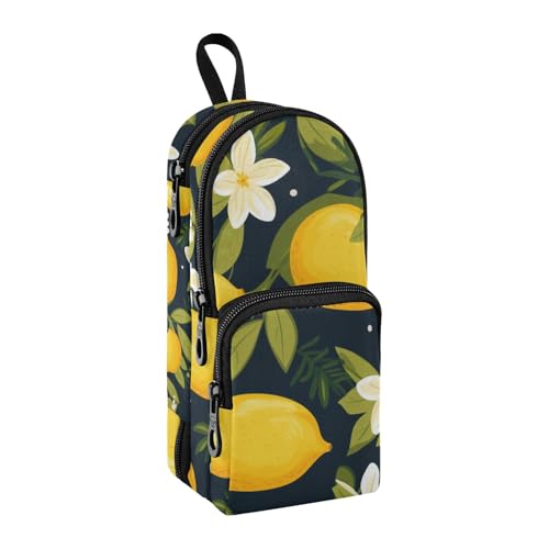Federmäppchen mit Zitronenblüten, großes Fassungsvermögen, Stifttasche mit Fach, für Studenten, Schultasche, Organizer, Stifteetui, Marker-Etui für Schule, Büro, Arbeit, Zitronenblüten, schwarz, von Mnsruu