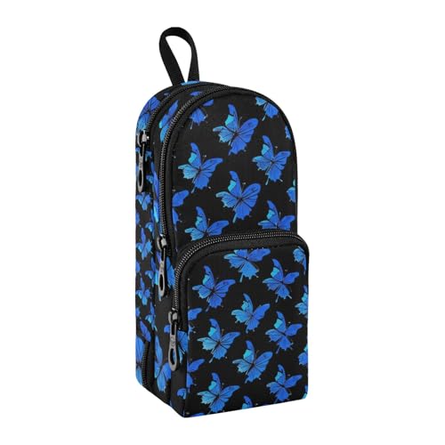 Federmäppchen mit blauem Schmetterling, großes Fassungsvermögen, Stifttasche mit Fach, für Studenten, Schultasche, Organizer, Stifteetui, Marker-Etui für Schule, Büro, Arbeit, Blauer Schmetterling, von Mnsruu